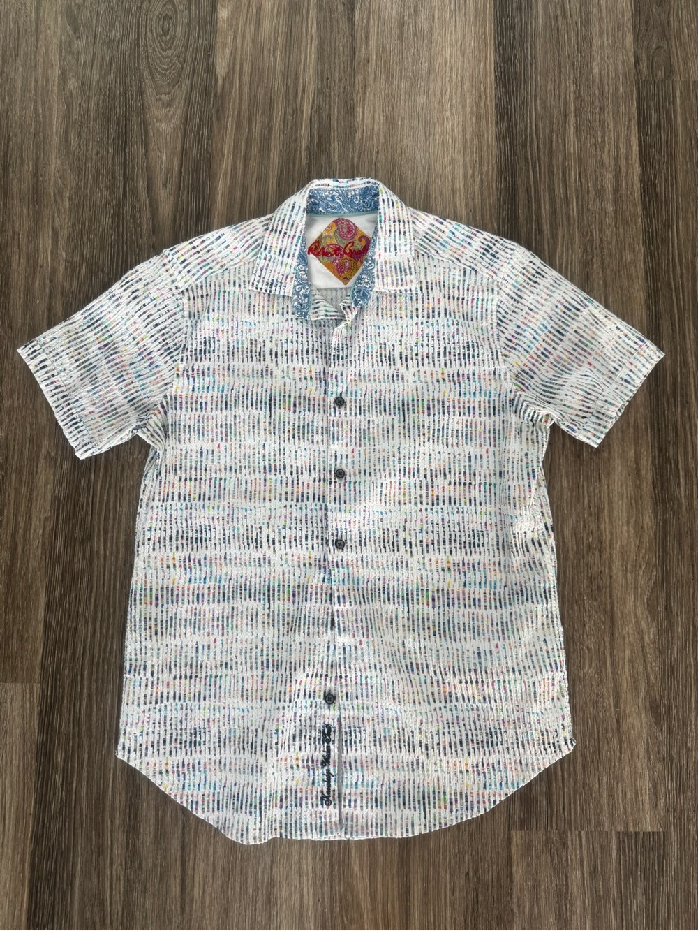 Robert Graham White Short-Sleeve Button-Down with Multicolor Speckle